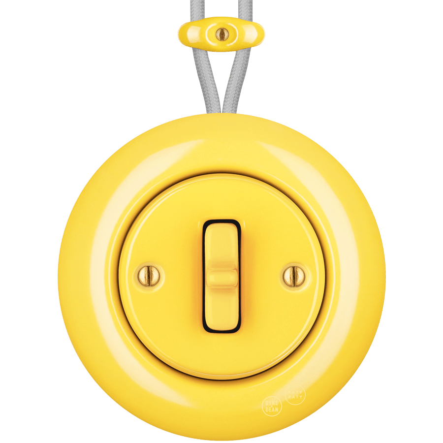 PORCELAIN KATY PATY COLONA ROUND SURFACE MOUNTED TOGGLE BUTTON SWITCH YELLOW - DYKE & DEAN