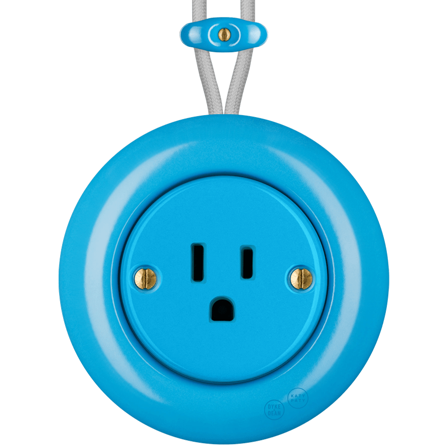 PORCELAIN KATY PATY COLONA ROUND SURFACE MOUNTED USA 15AMP SOCKET AZURE - DYKE & DEAN