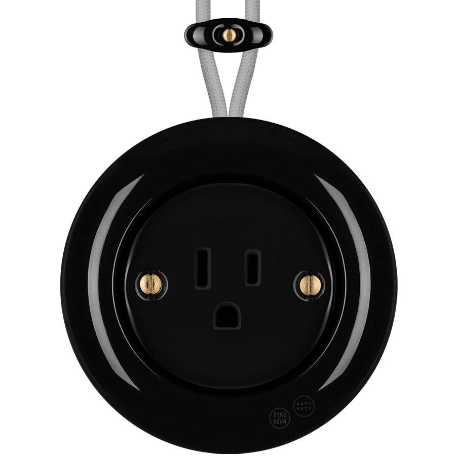 PORCELAIN KATY PATY COLONA ROUND SURFACE MOUNTED USA 15AMP SOCKET BLACK - DYKE & DEAN