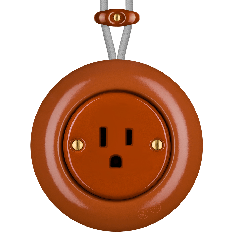 PORCELAIN KATY PATY COLONA ROUND SURFACE MOUNTED USA 15AMP SOCKET BRICK RED - DYKE & DEAN