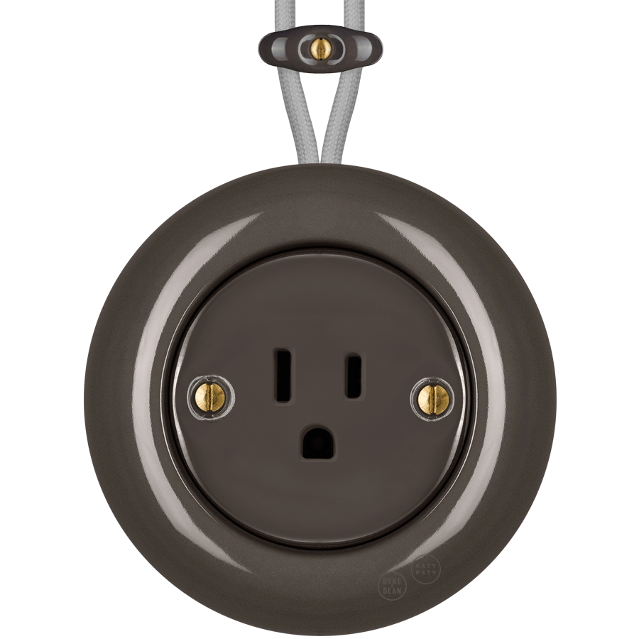 PORCELAIN KATY PATY COLONA ROUND SURFACE MOUNTED USA 15AMP SOCKET BROWN - DYKE & DEAN