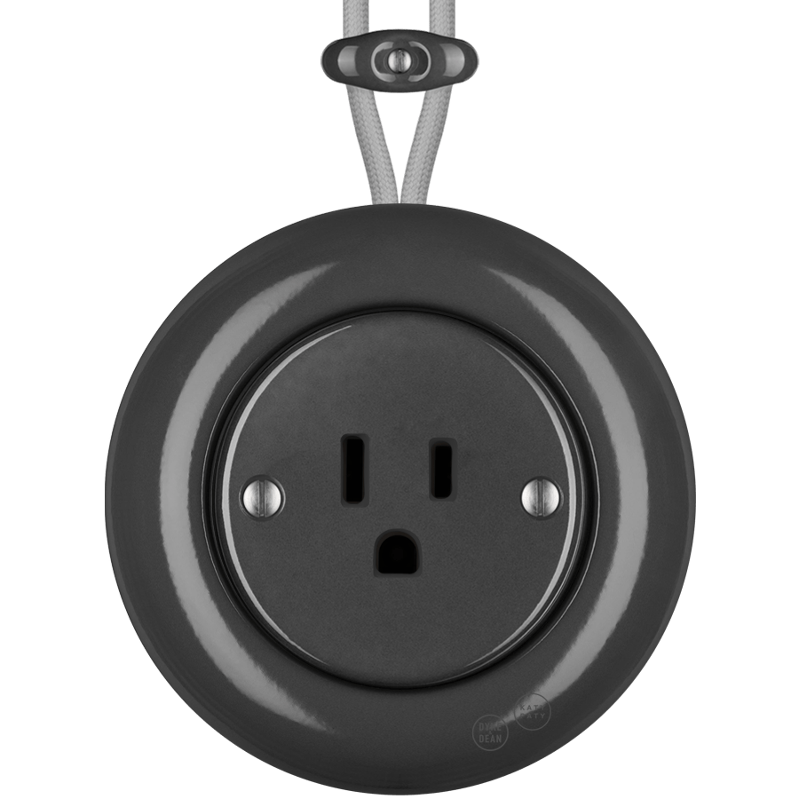PORCELAIN KATY PATY COLONA ROUND SURFACE MOUNTED USA 15AMP SOCKET DARK GREY - DYKE & DEAN