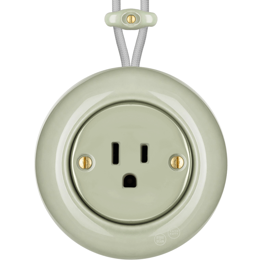 PORCELAIN KATY PATY COLONA ROUND SURFACE MOUNTED USA 15AMP SOCKET GREY GREEN - DYKE & DEAN