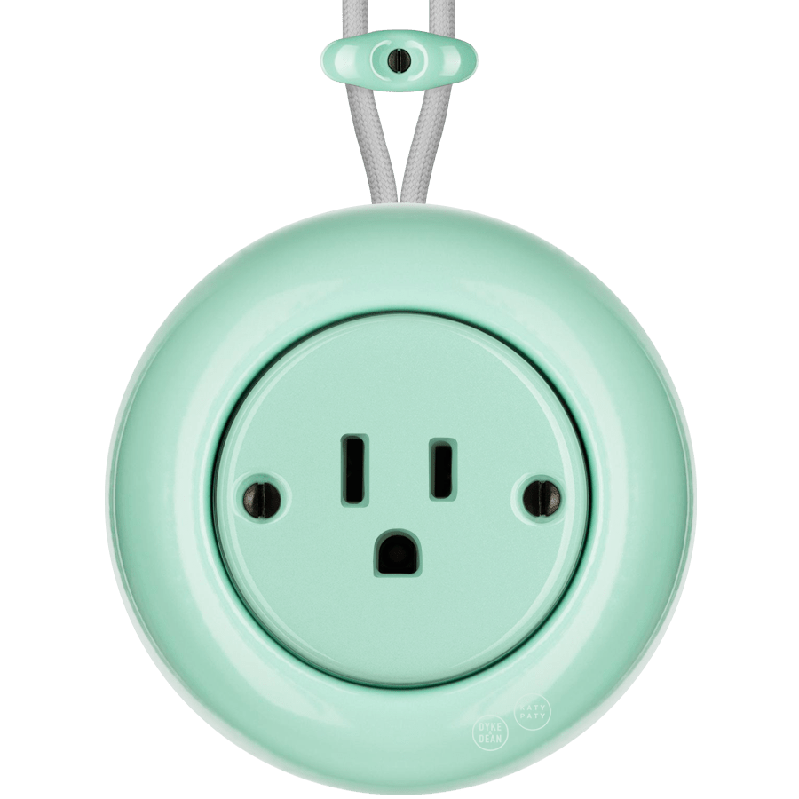 PORCELAIN KATY PATY COLONA ROUND SURFACE MOUNTED USA 15AMP SOCKET MINT GREEN - DYKE & DEAN
