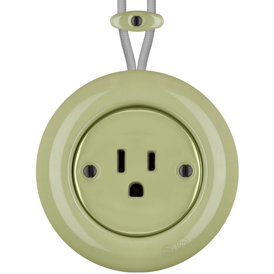 PORCELAIN KATY PATY COLONA ROUND SURFACE MOUNTED USA 15AMP SOCKET MOSS GREEN - DYKE & DEAN