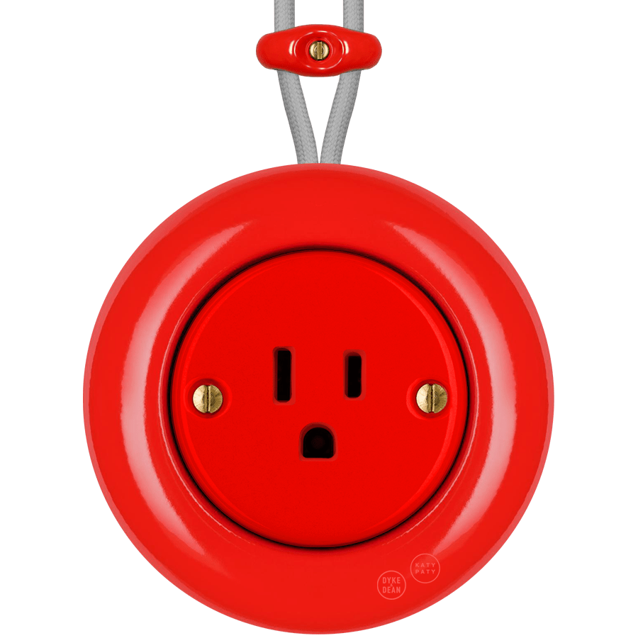 PORCELAIN KATY PATY COLONA ROUND SURFACE MOUNTED USA 15AMP SOCKET RED - DYKE & DEAN