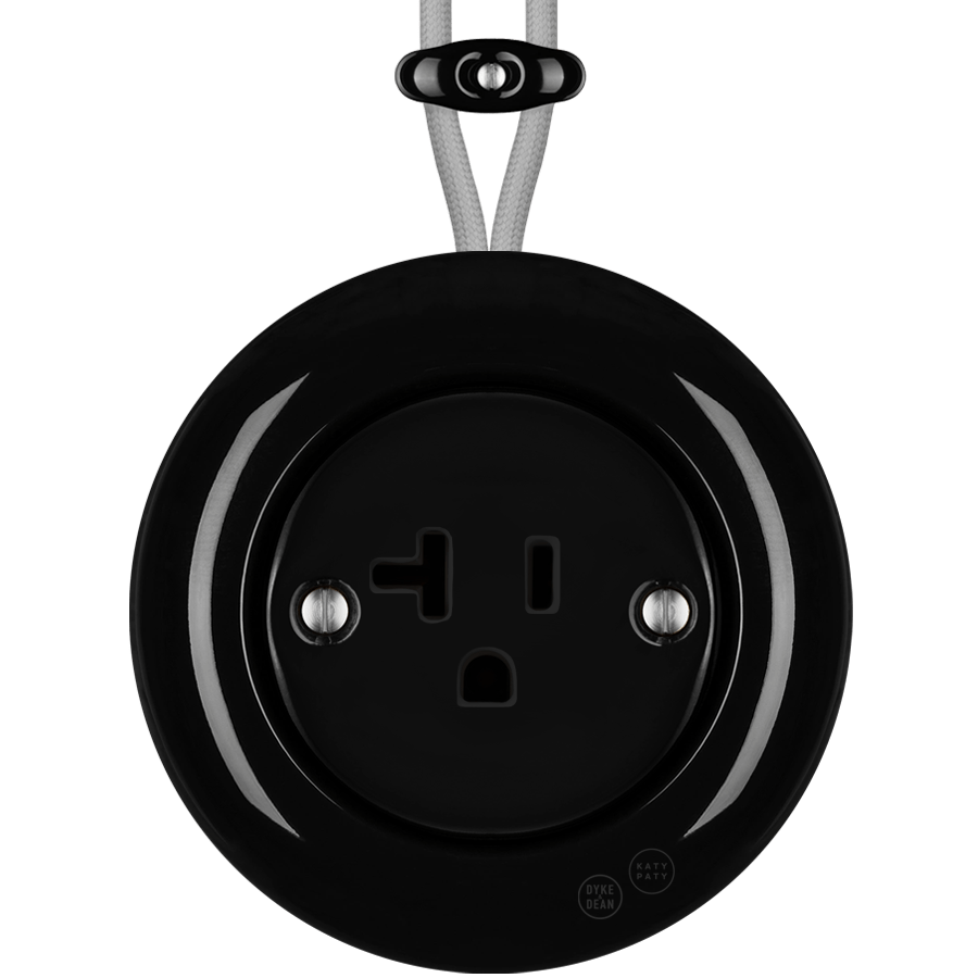 PORCELAIN KATY PATY COLONA ROUND SURFACE MOUNTED USA 20AMP SOCKET BLACK - DYKE & DEAN