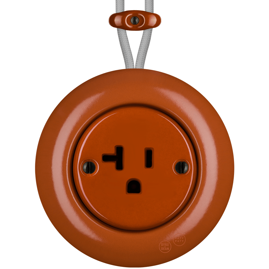 PORCELAIN KATY PATY COLONA ROUND SURFACE MOUNTED USA 20AMP SOCKET BRICK RED - DYKE & DEAN