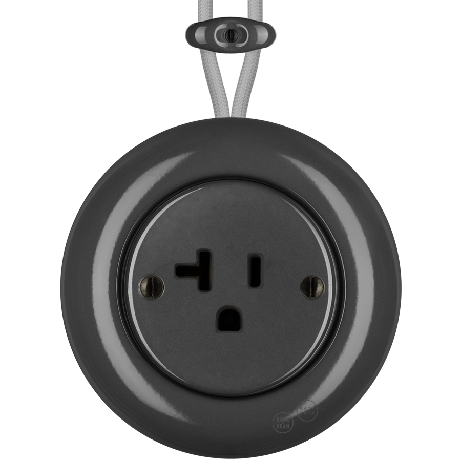 PORCELAIN KATY PATY COLONA ROUND SURFACE MOUNTED USA 20AMP SOCKET DARK GREY - DYKE & DEAN