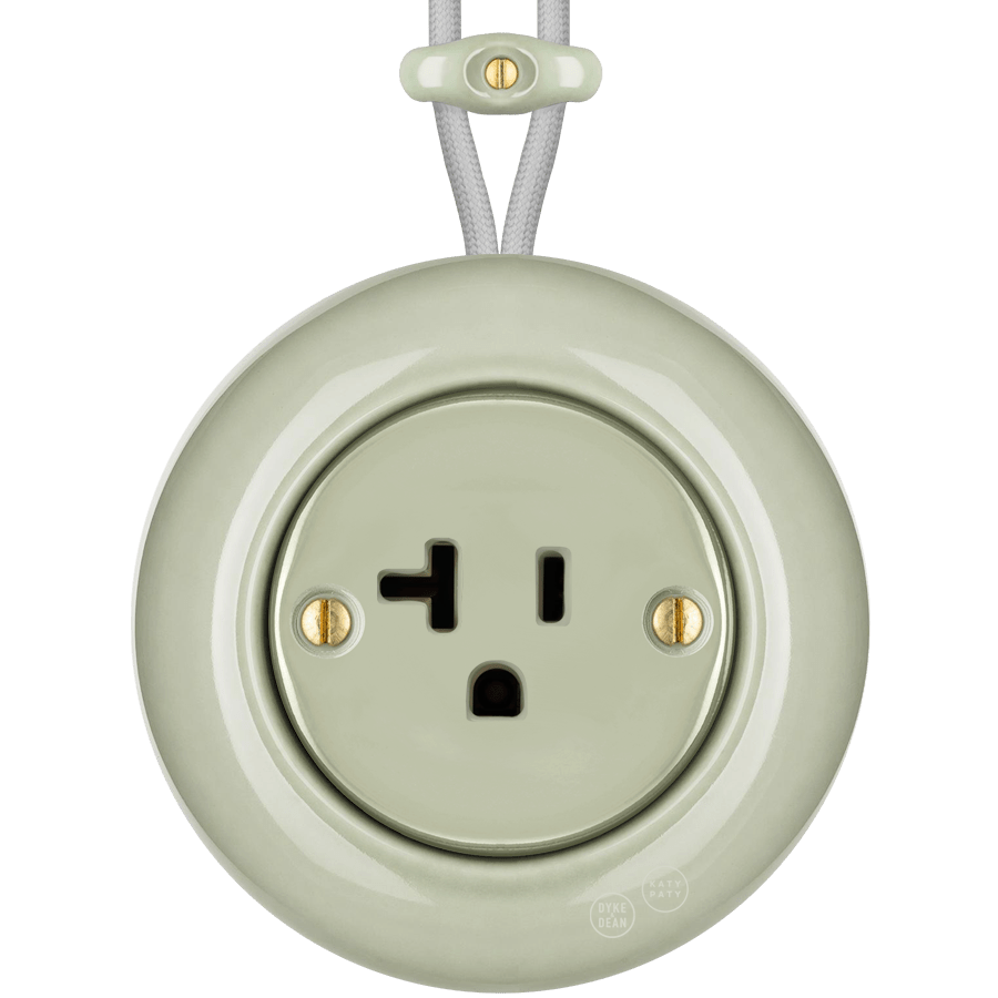 PORCELAIN KATY PATY COLONA ROUND SURFACE MOUNTED USA 20AMP SOCKET GREY GREEN - DYKE & DEAN