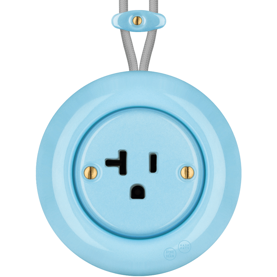 PORCELAIN KATY PATY COLONA ROUND SURFACE MOUNTED USA 20AMP SOCKET PASTEL BLUE - DYKE & DEAN