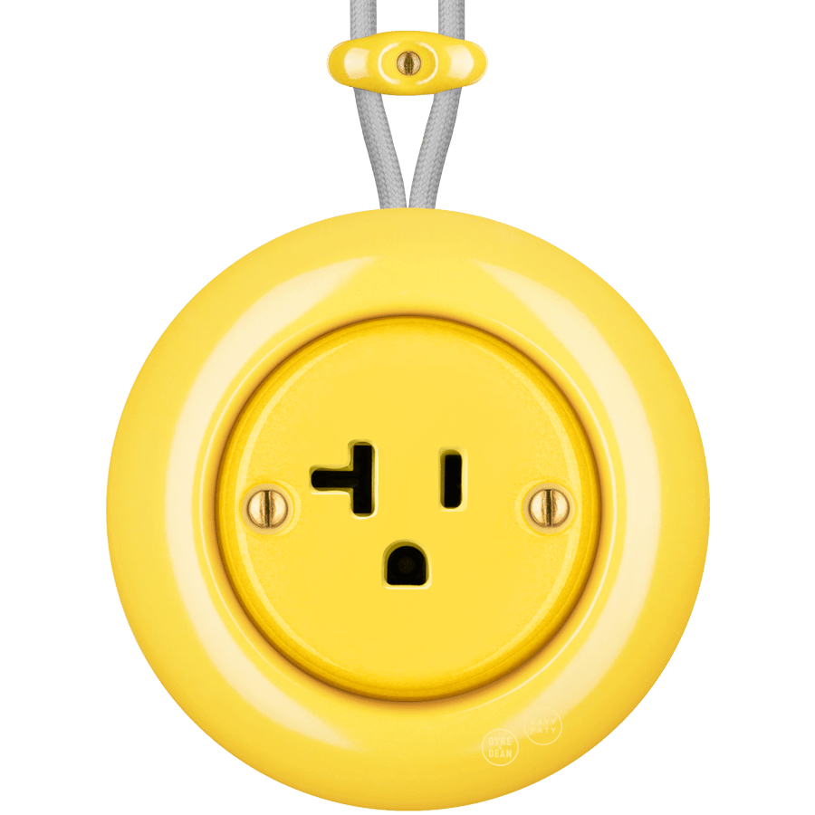 PORCELAIN KATY PATY COLONA ROUND SURFACE MOUNTED USA 20AMP SOCKET YELLOW - DYKE & DEAN