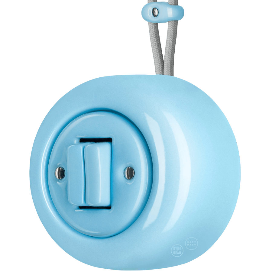 PORCELAIN ROUND SURFACE MOUNTED DOUBLE SLIM BUTTON SWITCH PASTEL BLUE - DYKE & DEAN