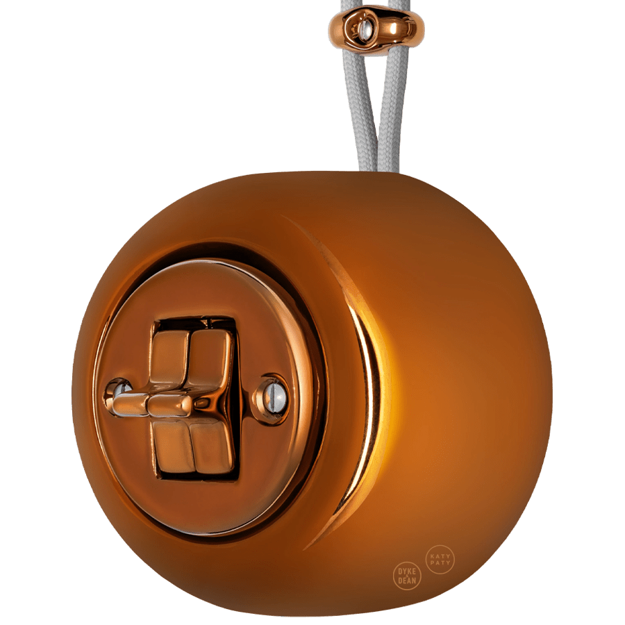 PORCELAIN ROUND SURFACE MOUNTED DOUBLE TOGGLE BUTTON SWITCH BRONZE - DYKE & DEAN