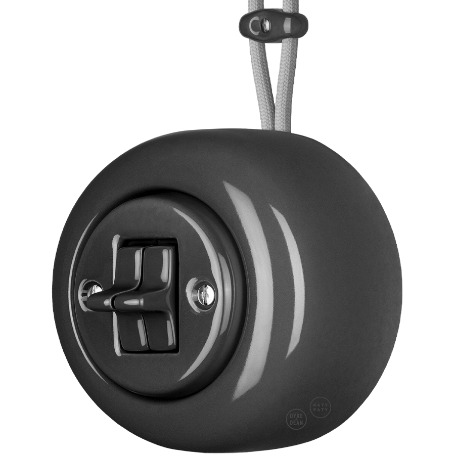 PORCELAIN ROUND SURFACE MOUNTED DOUBLE TOGGLE BUTTON SWITCH DARK GREY - DYKE & DEAN