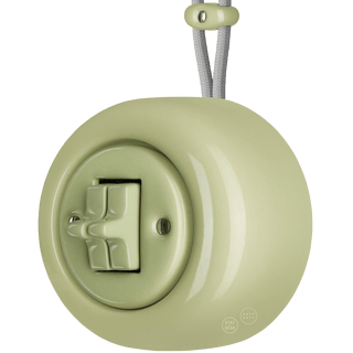 PORCELAIN ROUND SURFACE MOUNTED DOUBLE TOGGLE BUTTON SWITCH MOSS GREEN - DYKE & DEAN