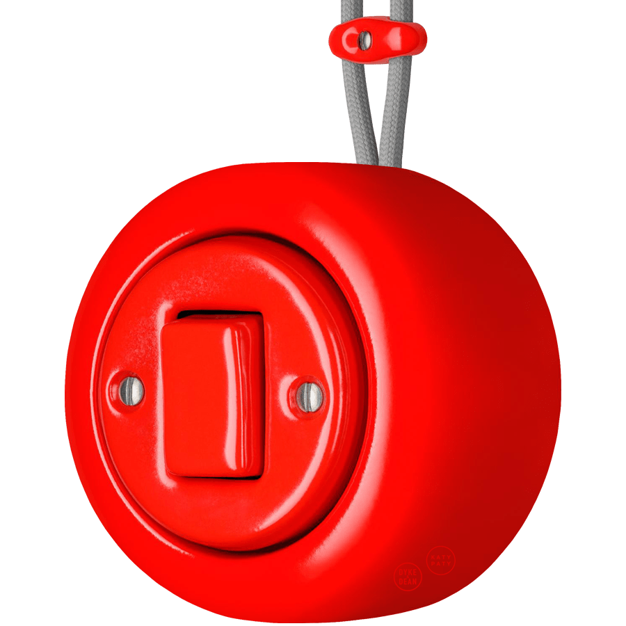 PORCELAIN ROUND SURFACE MOUNTED FAT BUTTON SWITCH RED - DYKE & DEAN