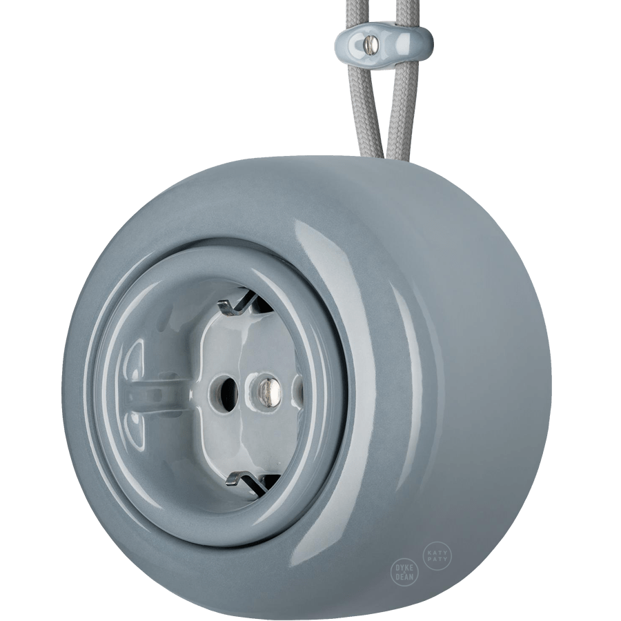 PORCELAIN ROUND SURFACE MOUNTED SCHUKO SOCKET ASH GREY - DYKE & DEAN