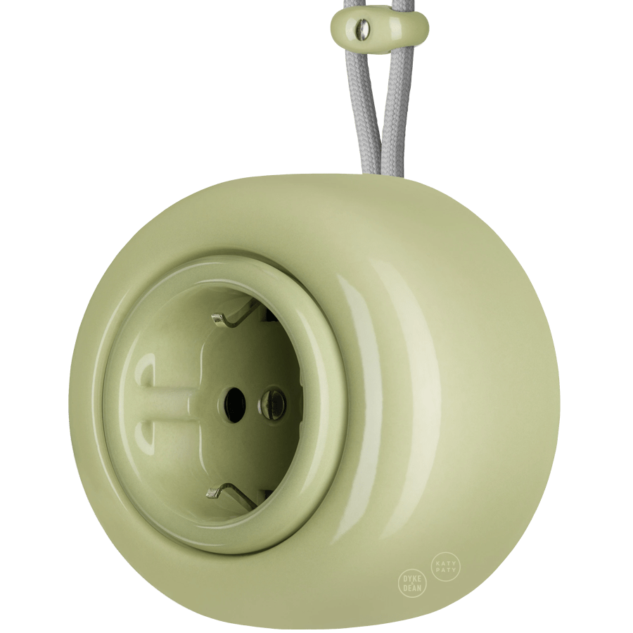 PORCELAIN ROUND SURFACE MOUNTED SCHUKO SOCKET MOSS GREEN - DYKE & DEAN