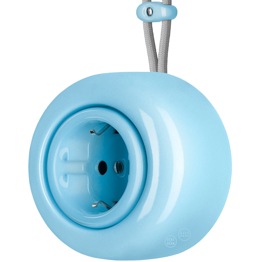 PORCELAIN ROUND SURFACE MOUNTED SCHUKO SOCKET PASTEL BLUE - DYKE & DEAN
