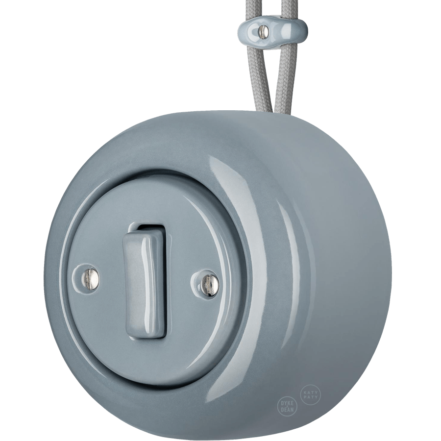 PORCELAIN ROUND SURFACE MOUNTED SLIM BUTTON SWITCH ASH GREY - DYKE & DEAN