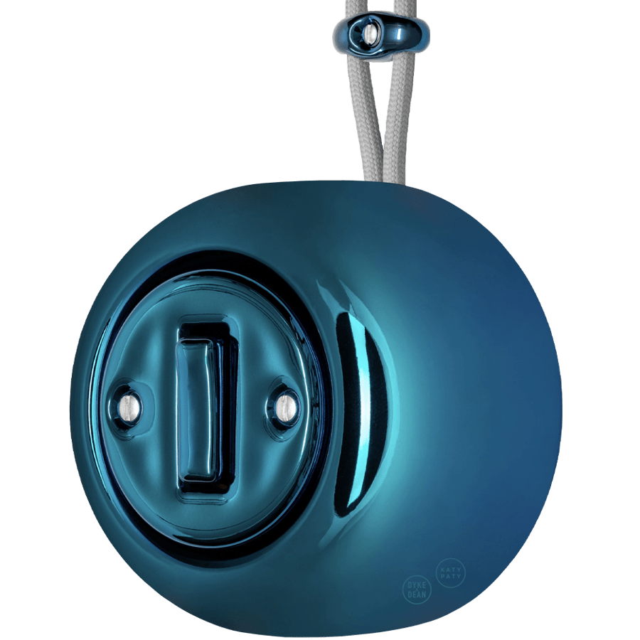 PORCELAIN ROUND SURFACE MOUNTED SLIM BUTTON SWITCH DARK BLUE - DYKE & DEAN