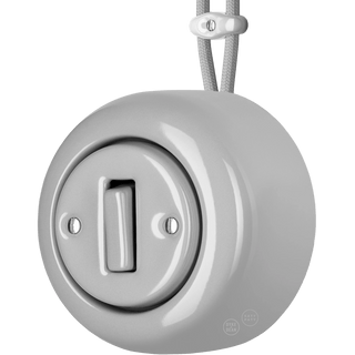 PORCELAIN ROUND SURFACE MOUNTED SLIM BUTTON SWITCH GREY - DYKE & DEAN
