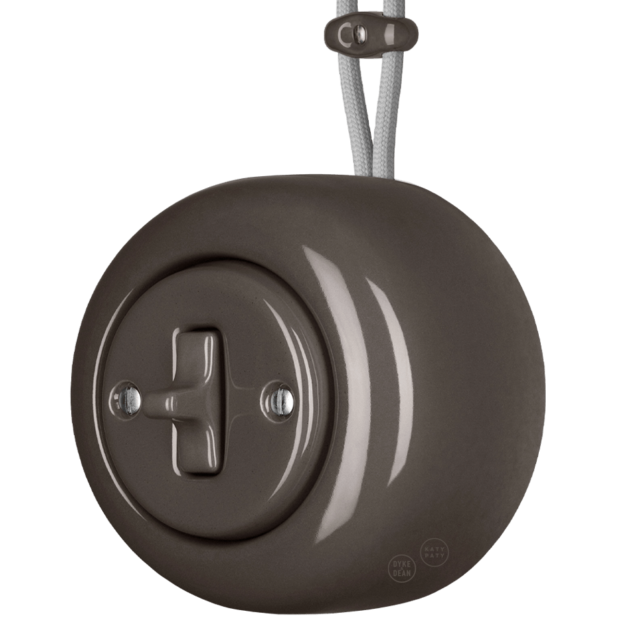 PORCELAIN ROUND SURFACE MOUNTED TOGGLE BUTTON SWITCH BROWN - DYKE & DEAN