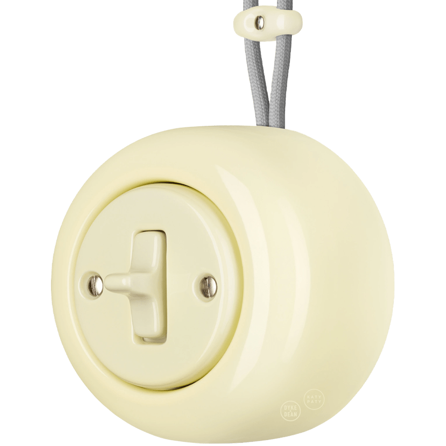 PORCELAIN ROUND SURFACE MOUNTED TOGGLE BUTTON SWITCH VANILLA - DYKE & DEAN