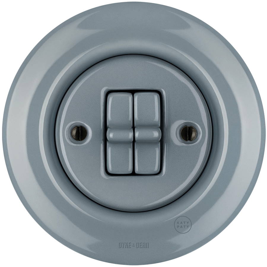 PORCELAIN WALL LIGHT SWITCH ASH GREY 2 TOGGLE - DYKE & DEAN