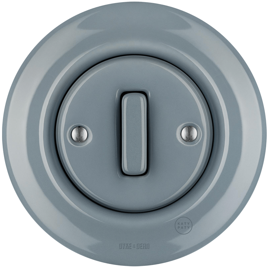 PORCELAIN WALL LIGHT SWITCH ASH GREY SLIM BUTTON - DYKE & DEAN