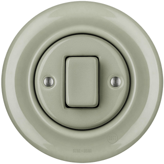 PORCELAIN WALL LIGHT SWITCH GREY GREEN FAT BUTTON - DYKE & DEAN