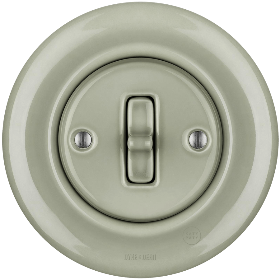 PORCELAIN WALL LIGHT SWITCH GREY GREEN TOGGLE - DYKE & DEAN