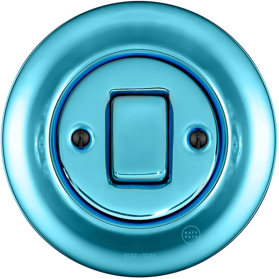 PORCELAIN WALL LIGHT SWITCH SKY BLUE FAT BUTTON - DYKE & DEAN
