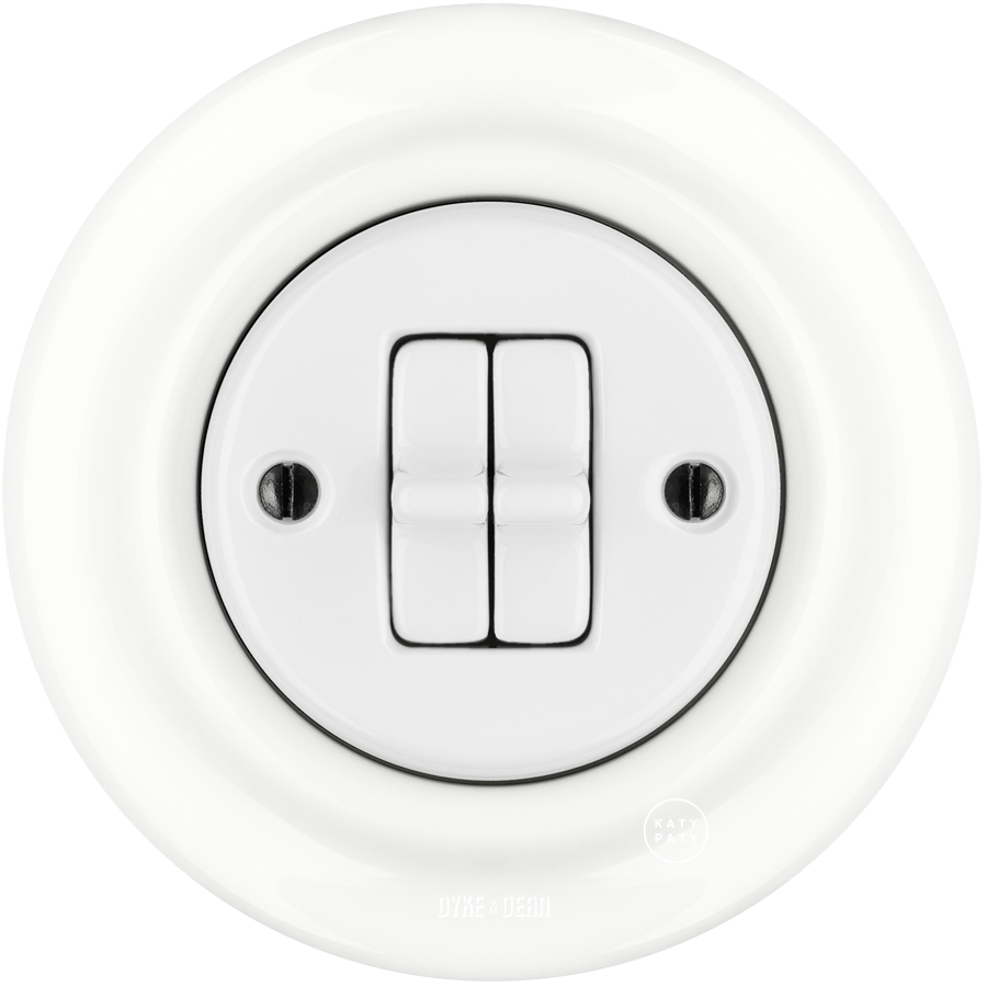 PORCELAIN WALL LIGHT SWITCH WHITE 2 TOGGLE - DYKE & DEAN