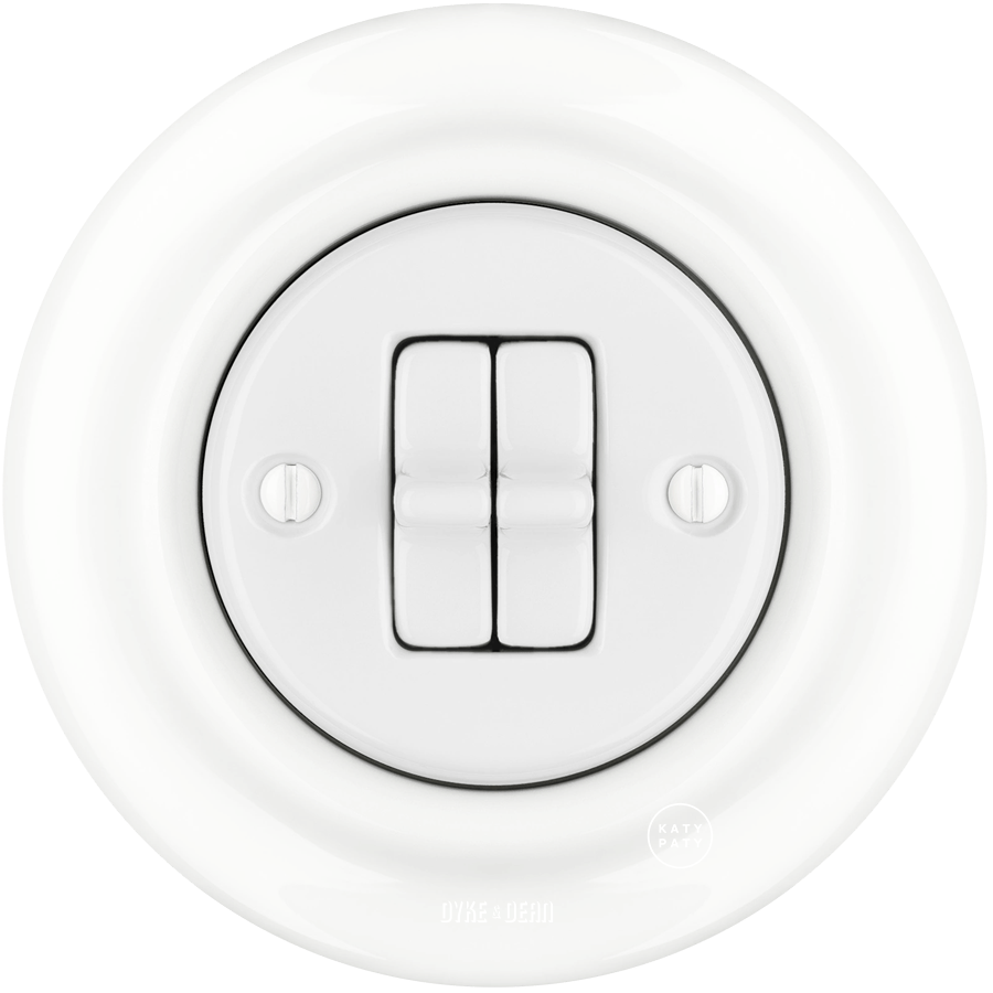 PORCELAIN WALL LIGHT SWITCH WHITE 2 TOGGLE - DYKE & DEAN