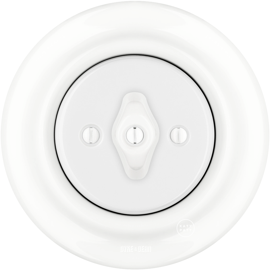 PORCELAIN WALL LIGHT SWITCH WHITE ROTARY - DYKE & DEAN