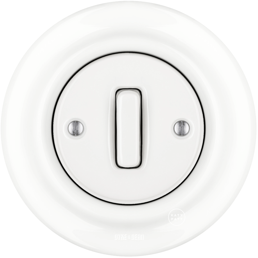 PORCELAIN WALL LIGHT SWITCH WHITE SLIM BUTTON - DYKE & DEAN