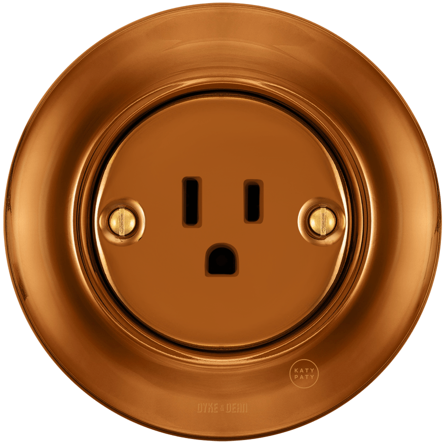 PORCELAIN WALL SOCKET BRONZE USA 15 AMP - DYKE & DEAN