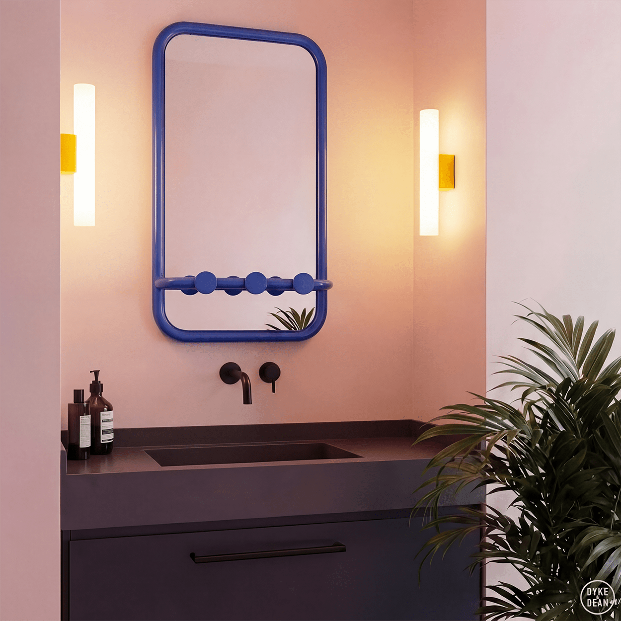 RETRO TUBE HALL HOOK MIRROR BLUE - DYKE & DEAN
