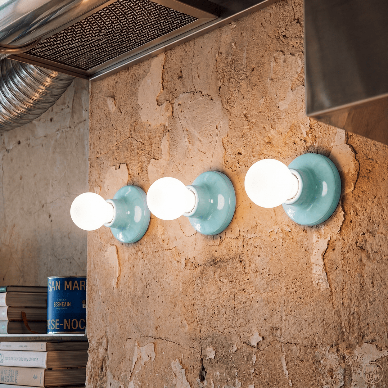 ROUND CERAMIC WALL & CEILING LAMP TEAL GREEN - DYKE & DEAN