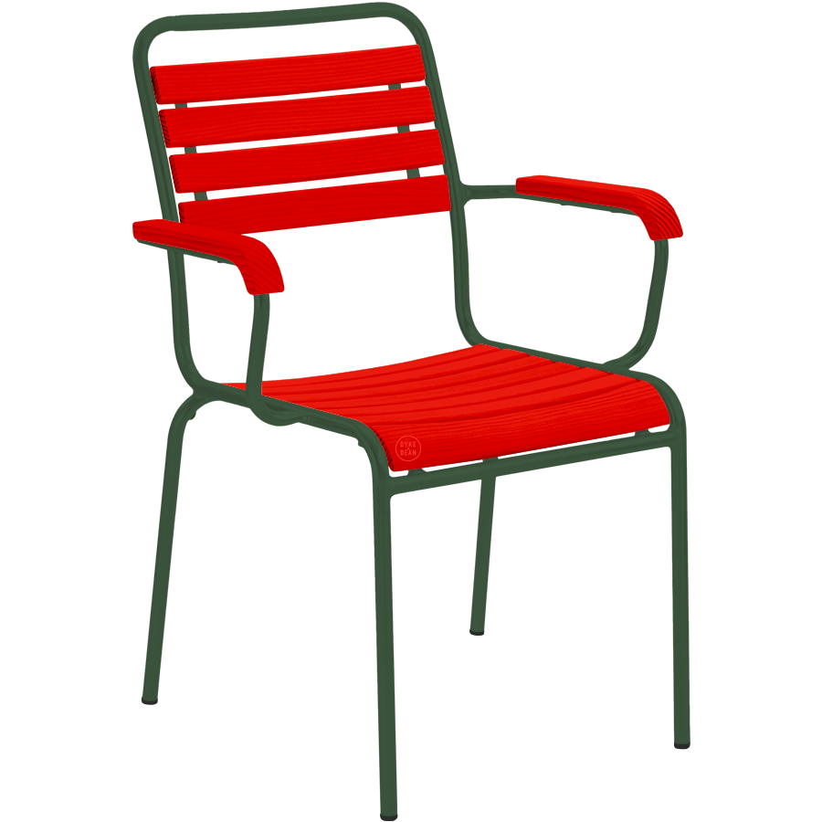 LATTERFARBENER STAPELSTUHL AUS REDWOOD MIT ARMLEHNEN