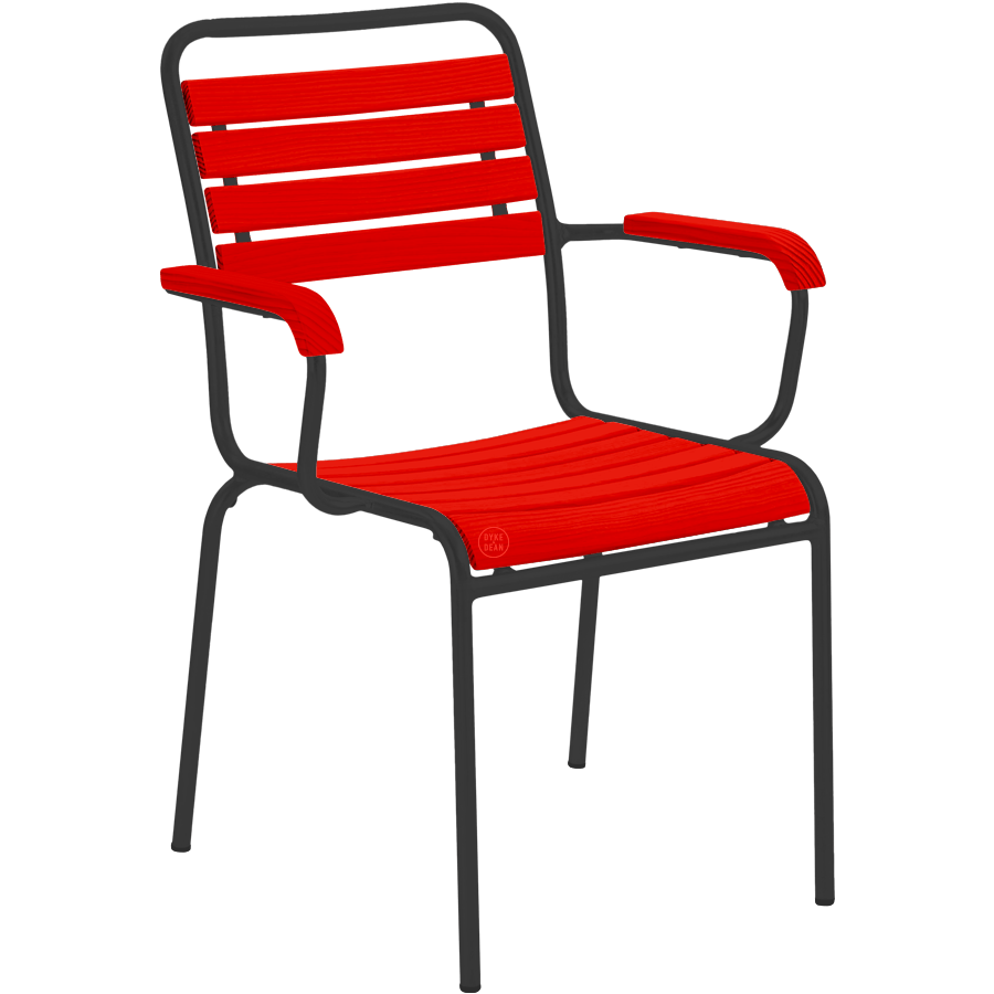 LATTERFARBENER STAPELSTUHL AUS REDWOOD MIT ARMLEHNEN