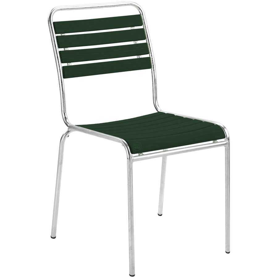 SLATTED WOOD COLOUR STACKING CHAIR GALVANISED