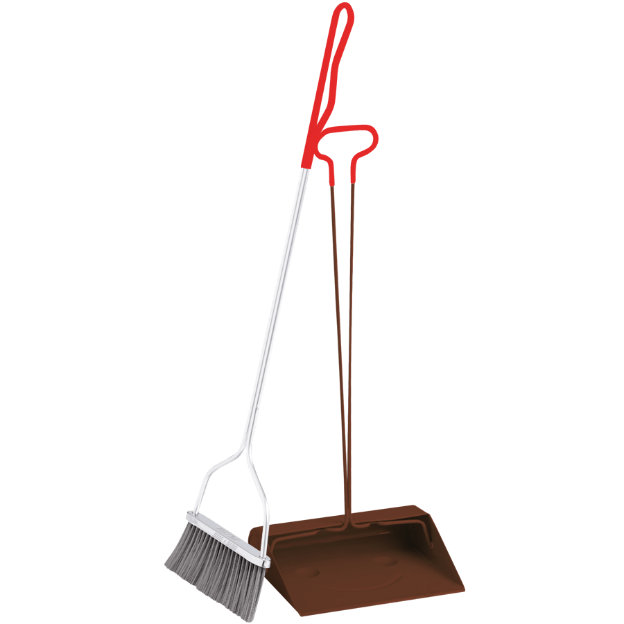 SMILEY DUST BROOM SET LONG HANDLE BROWN - DYKE & DEAN