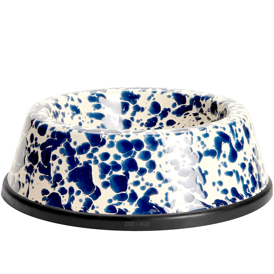 SPLATTERWARE ENAMEL DOG BOWL NAVY & CREAM - DYKE & DEAN