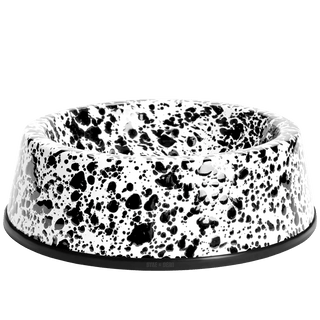 SPLATTERWARE SMALL ENAMEL DOG BOWL BLACK & WHITE - DYKE & DEAN