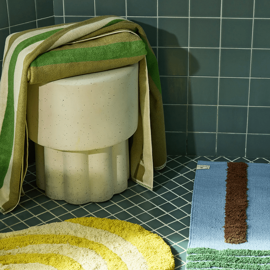 STRIPE BATH SHEET TOWEL OLIVE - DYKE & DEAN