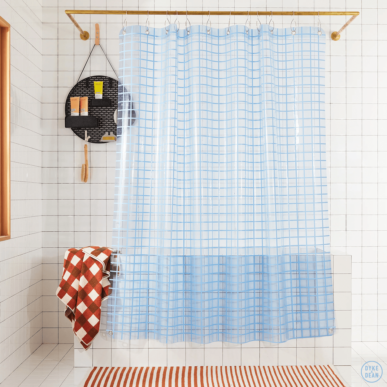 SUN SHOWER GRID CURTAIN ATLANTIC BLUE - DYKE & DEAN