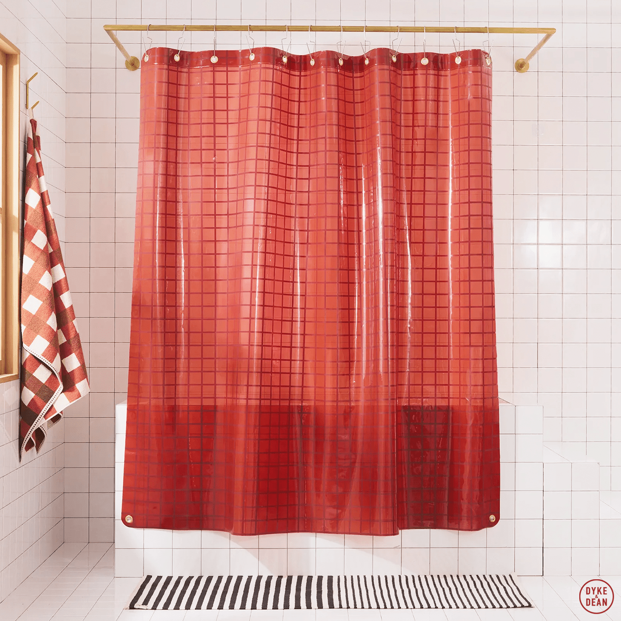 SUN SHOWER GRID CURTAIN BRICK RED - DYKE & DEAN
